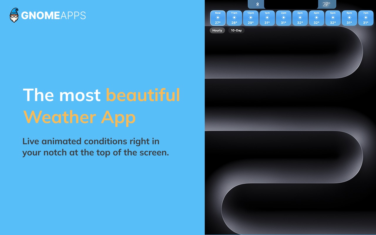 Notchcast showing live animated weather conditions around the MacBook notch
