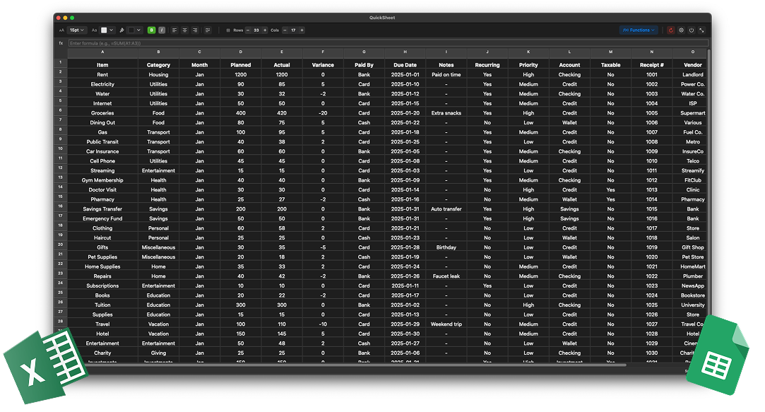 QuickSheet — spreadsheet in your Mac menu bar